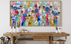 Family of five - Emus -Original on gallery canvas 75x150 cm