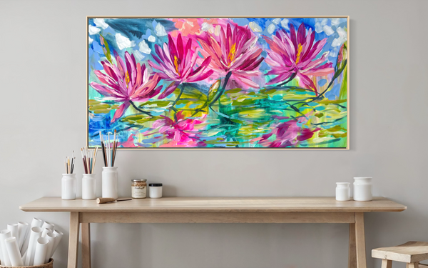 Sunset waterlily  - 60x120 cm original on gallery canvas