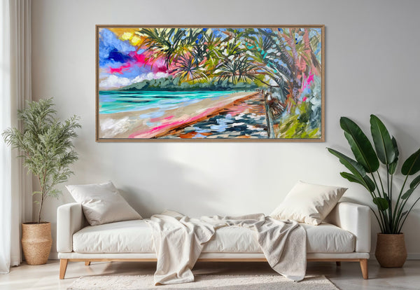 Vibrant Summer days - noosa main beach - original on Belgian linen 75 x150 cm