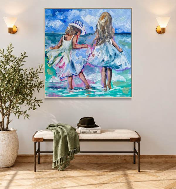 Sisterly love -original on gallery canvas  76x76 cm