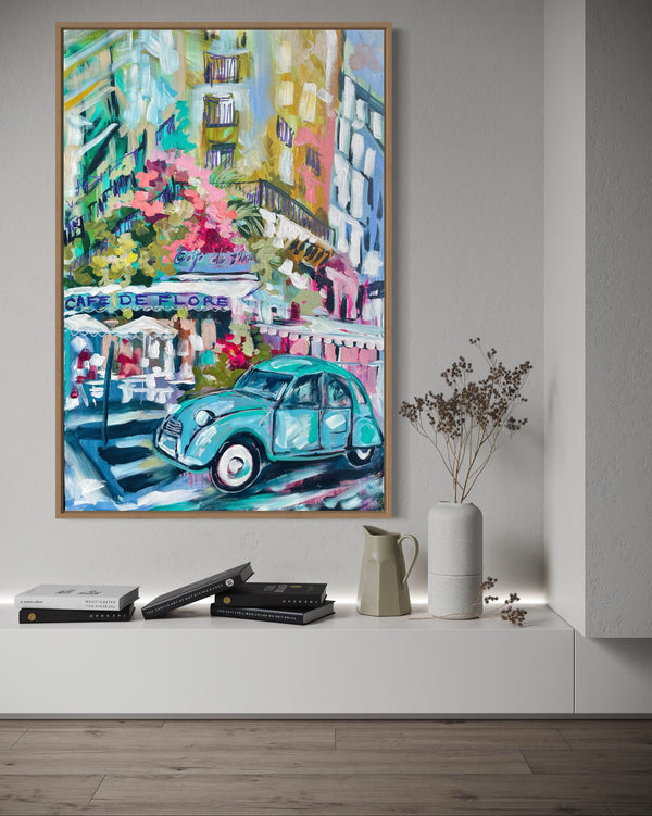 60x90 cm -Cafe de flore - Paris - original on gallery canvas