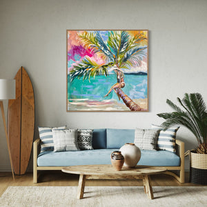 Palm trees in paradise  - Original on Belgian linen 90x90cm