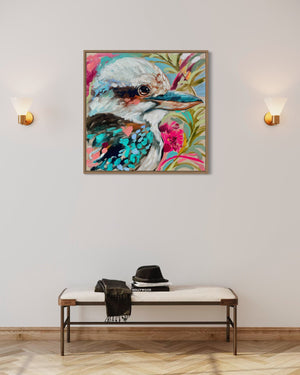 Tropical kookaburra  - 60x60 cm - original on Belgian linen