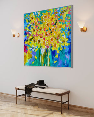 Daffodils delight-original on gallery canvas - 90x90 Cm
