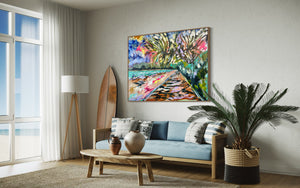 Afternoon walks  - Noosa Main Beach  -Original on Belgian linen  90x120  Cm