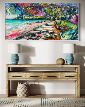 Making memories -noosa main beach -Original on belgian linen  75x150 cm