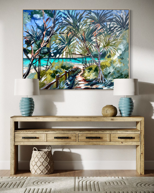 Shady beach trail   -Original on Belgian linen  90x120 cm