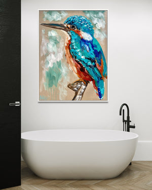 Azure Kingfisher-original on Belgian linen 75x100 Cm
