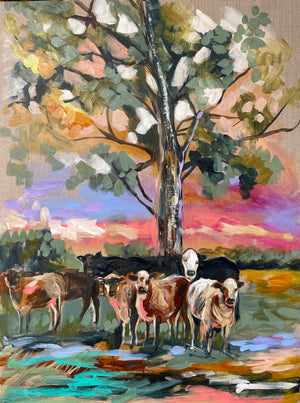 Pastel paddock - original on Belgian linen- 75x100 cm