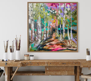 Delicate forest  - 60x60 cm - original on Belgian linen