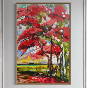 60x90 cm - scarlet poinciana  -original on gallery canvas