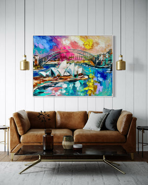 Colours of Sydney  -Original on Belgian linen  90x120  Cm