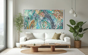 Daintree Reef and Rainforest - original on gallery canvas 90x180 cm