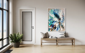 Azure kookaburra - original on Belgian linen 75x100  cm