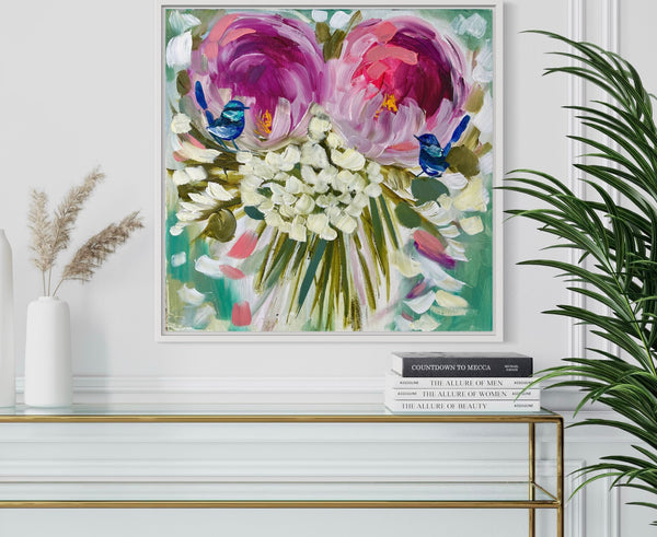 46x46 cm -peony and hydrangea  - original on gallery canvas