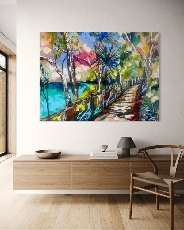 Morning Walk - Noosa National Park - original on Belgian linen -75x100 cm