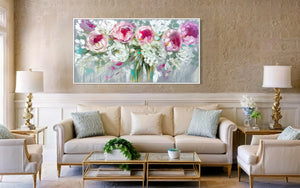 Romance  peony and hydrangea -Original on gallery canvas 75x150 cm