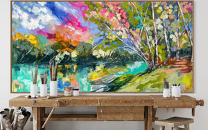 River Gum Reflections - original on gallery Canvas 90x180cm