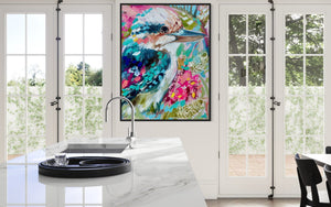 Clancy Kookaburra  - original on Belgian linen  - 75x100 Cm