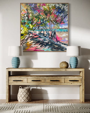 Sunny Life - Noosa Main Beach -original on Belgian linen - 90x90 Cm