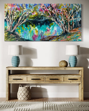 Shady riverside gums - original on gallery Canvas 90x180cm