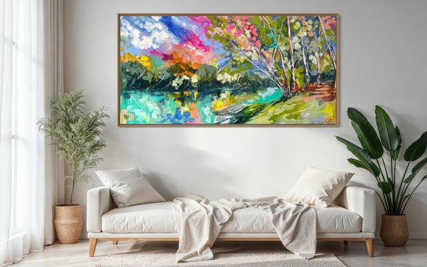 River Gum Reflections - original on gallery Canvas 90x180cm