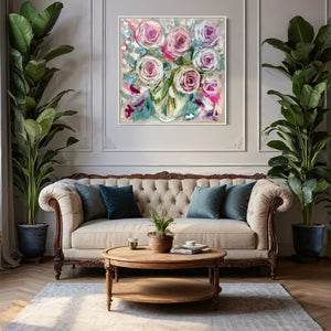 Forget me not Rosa - 76x76 cm - original on Belgian linen - lay by welcome