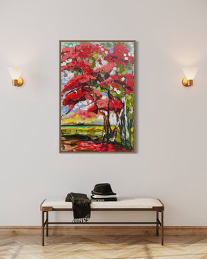 60x90 cm - scarlet poinciana  -original on gallery canvas