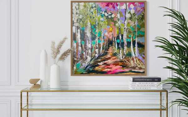 Delicate forest  - 60x60 cm - original on Belgian linen
