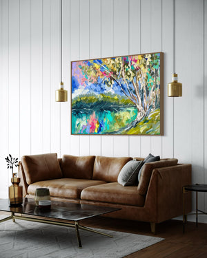 Glowing river side gums -Original on Gallery canvas 90x120  Cm