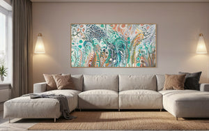 Starry night and silver ferns - original on gallery Canvas 90x180cm