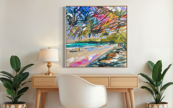 Noosa Holidays - main beach 60x60 cm - original on Belgian linen