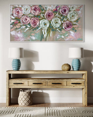 Blushing Rosa - original on Belgian linen 75 x150 cm