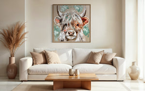 Hershey - highlander  -original on Belgian linen   - 90x90 Cm