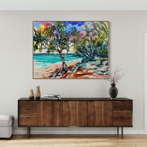 Summer Memories - Noosa Beach-Original on Belgian linen  90x120  Cm