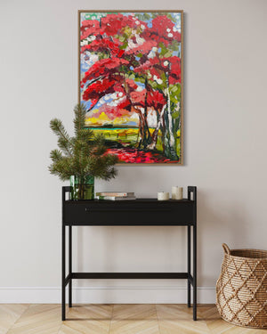60x90 cm - scarlet poinciana  -original on gallery canvas