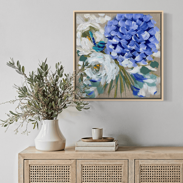 Hydrangea tulip 1 -original on Belgian linen- 30x30 cm
