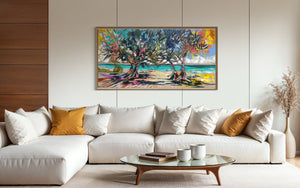 Morning Glow - laguna bay Original on belgian linen 75x150 cm