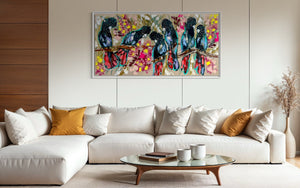 Red tailed black cockatoos - original on Belgian linen 75 x150 cm