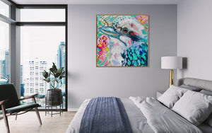 Kookaburra call - original on Belgian linen   - 90x90 Cm