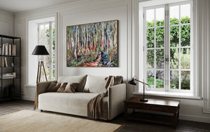 Shady gum and grass trees - Original on Belgian linen 90x120  Cm