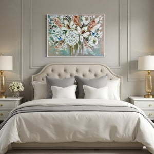 Elegant magnolia and banksia -Original on Belgian linen 75 x100 Cm