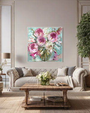 Paris Peony - 90x90 cm - original on gallery canvas