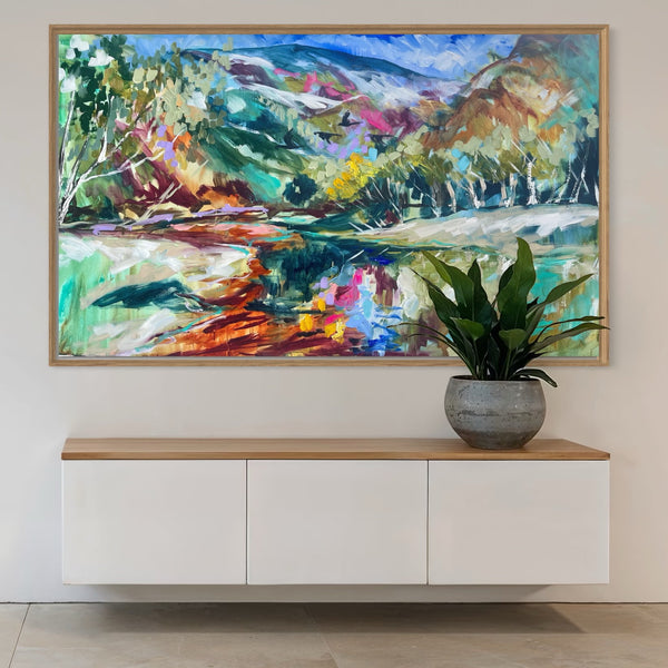 Gentle Refelctions of Ormiston Gorge-original on gallery canvas 90x150  cm