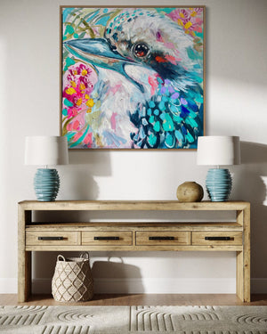 Kookaburra call - original on Belgian linen   - 90x90 Cm