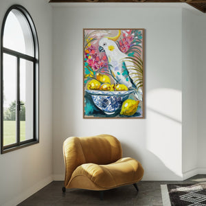 Cockatoo and Lemons -60x90 cm - original on Belgian linen