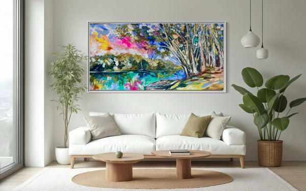 River Gums at dusk- original on gallery Canvas 90x180cm