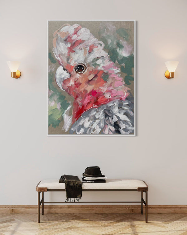 Blush Galah - original on Belgian linen  - 75x100 Cm