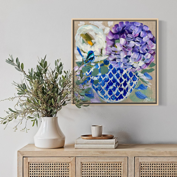 Hydrangea vase -original on Belgian linen- 30x30 cm