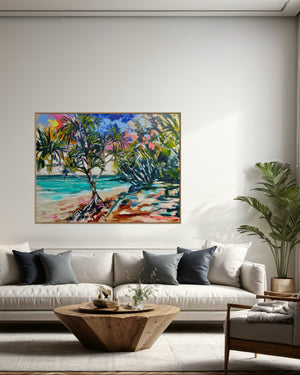 Summer Memories - Noosa Beach-Original on Belgian linen  90x120  Cm